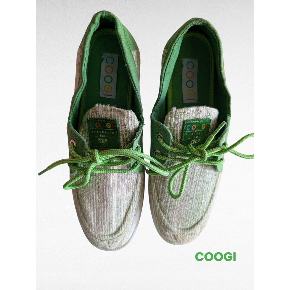 COOGI Boat Shoes Lime Green Textile Lace Up Moc Toe Casual Deck Unisex